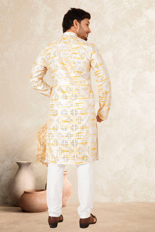 RUDU YELLOW COLOUR MEN'S EMBROIDERY KURTA SET