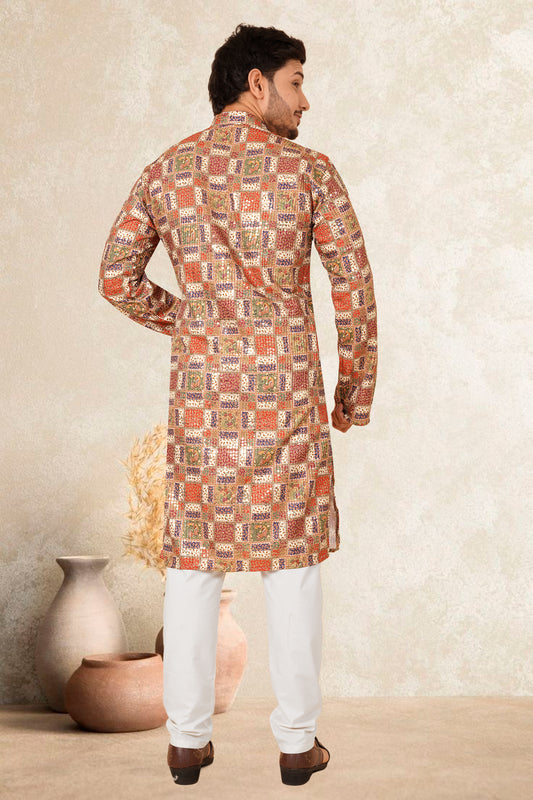 MUSTAFA PRINTED WITH EMBROIDERY MEN'S KURTA SET