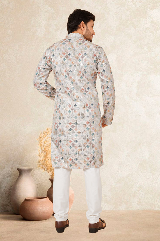 PULKISH PRINT WITH EMBROIDERY MEN'S KURTA SET