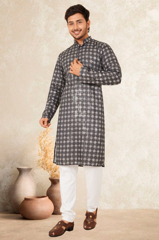 ABHIRNAV BLCK COLOUR PRINTED KURTA FOR MEN