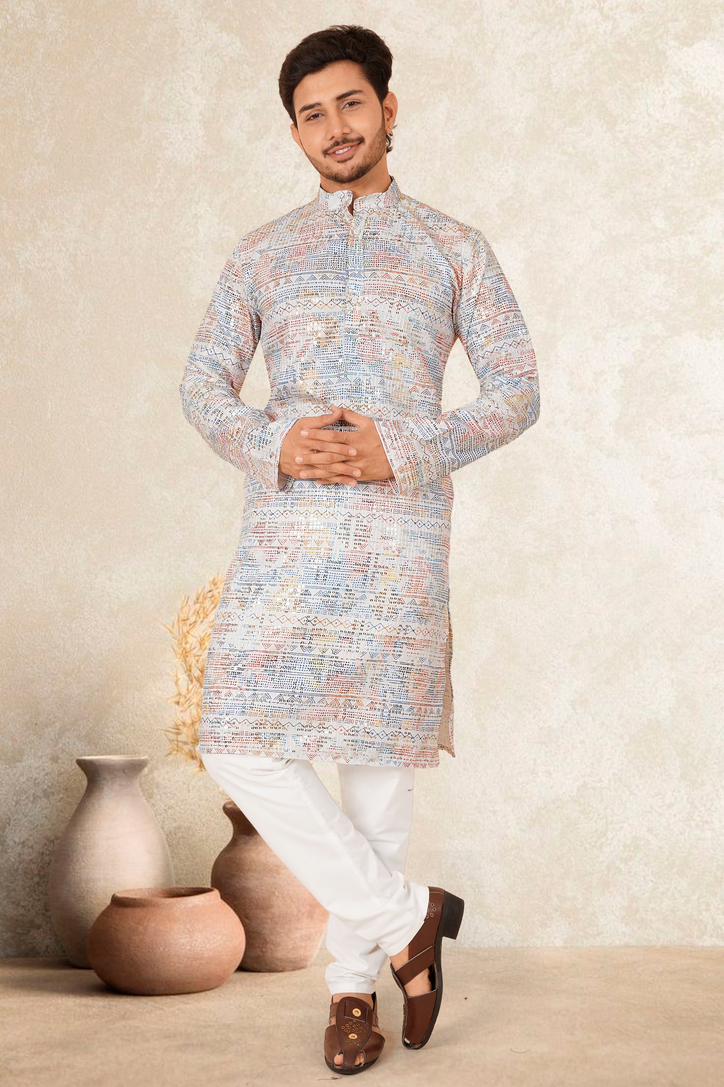 OCAEN COLOUR PRINTED KURTA FOR MEN