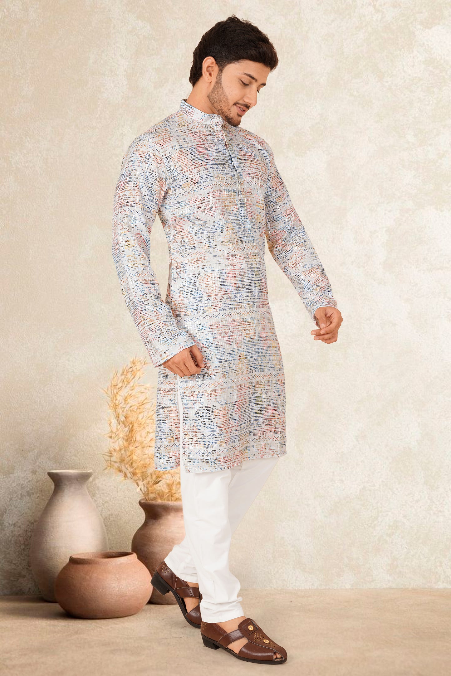 OCAEN COLOUR PRINTED KURTA FOR MEN