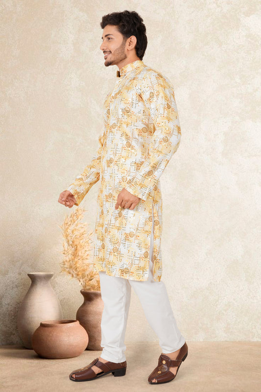 YEALLO COLOUR PRINTED KURTA FOR MEN 1019+