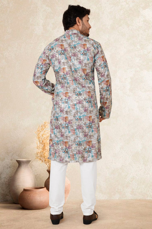EMBROIDARY WETH COLOUR PRINTED KURTA FOR MEN 1020