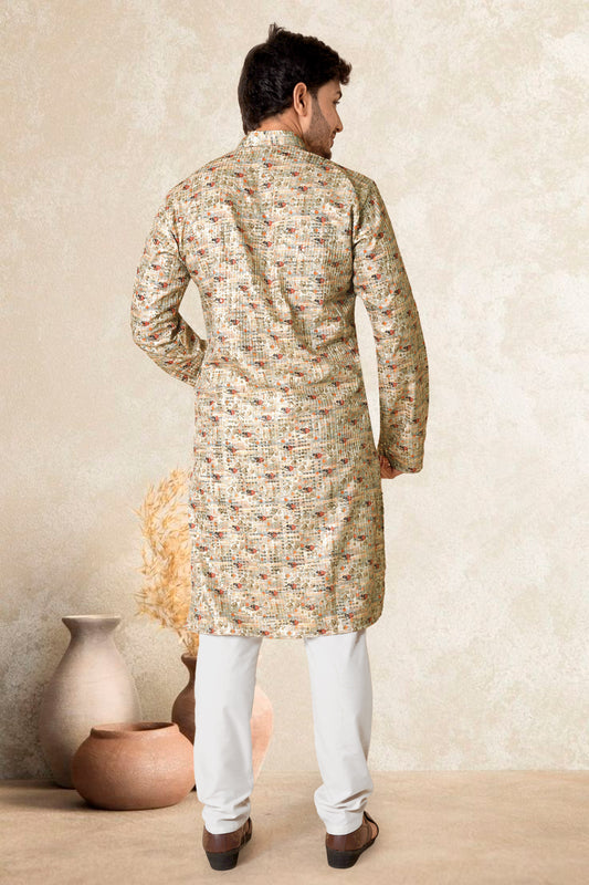 EMBROIDARY WETH COLOUR PRINTED KURTA FOR MEN 1021