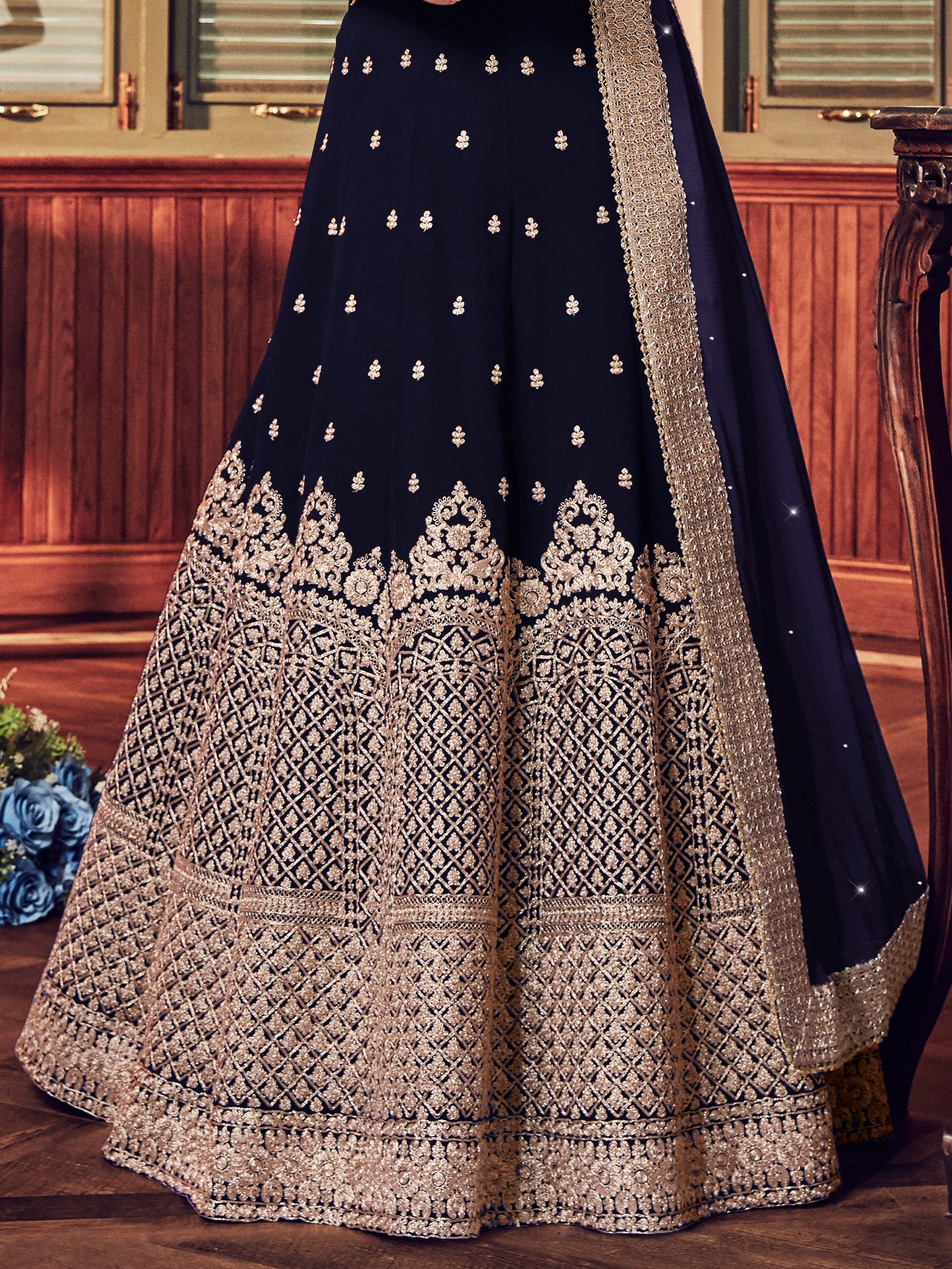 Beautiful Sky Blue Embroidered Party Wear Gown – 10510-B