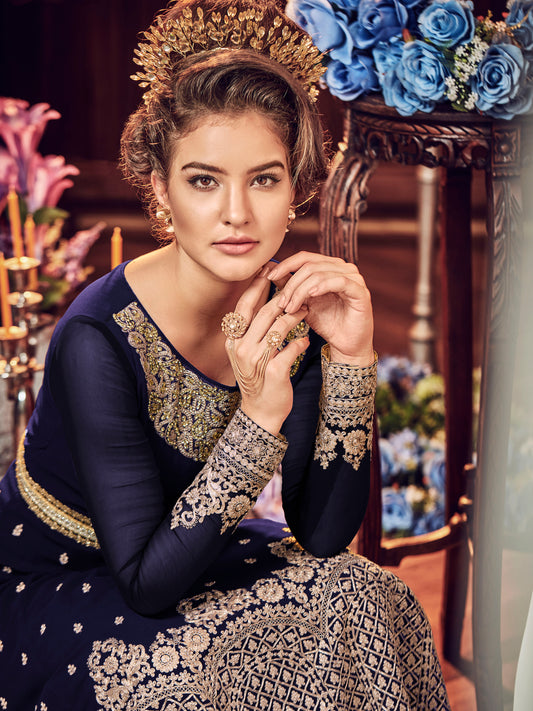 Beautiful Sky Blue Embroidered Party Wear Gown – 10510-B