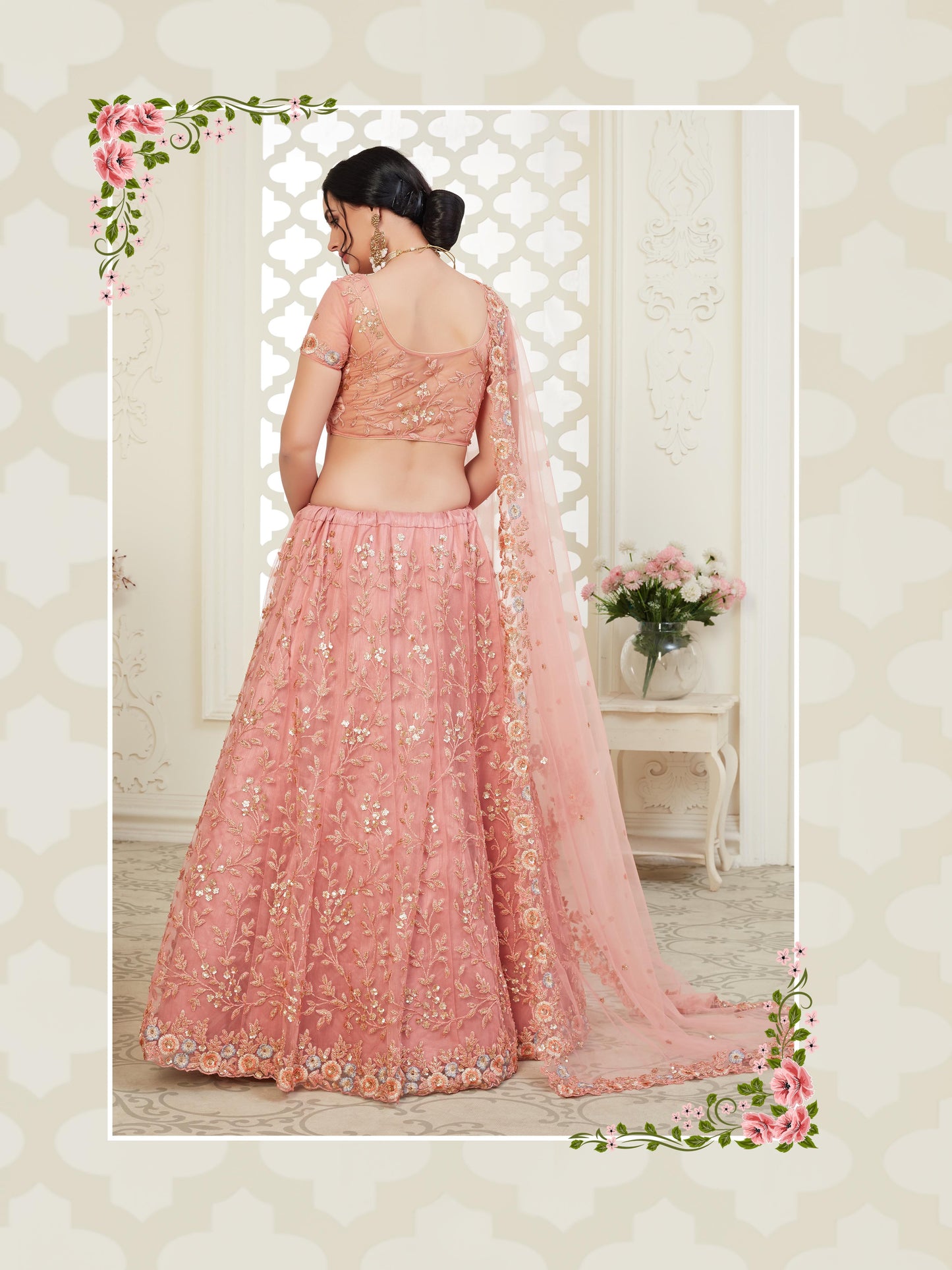 Premium Pink Soft Net Party Wear Lehenga with Heavy Sequence & Stone Work