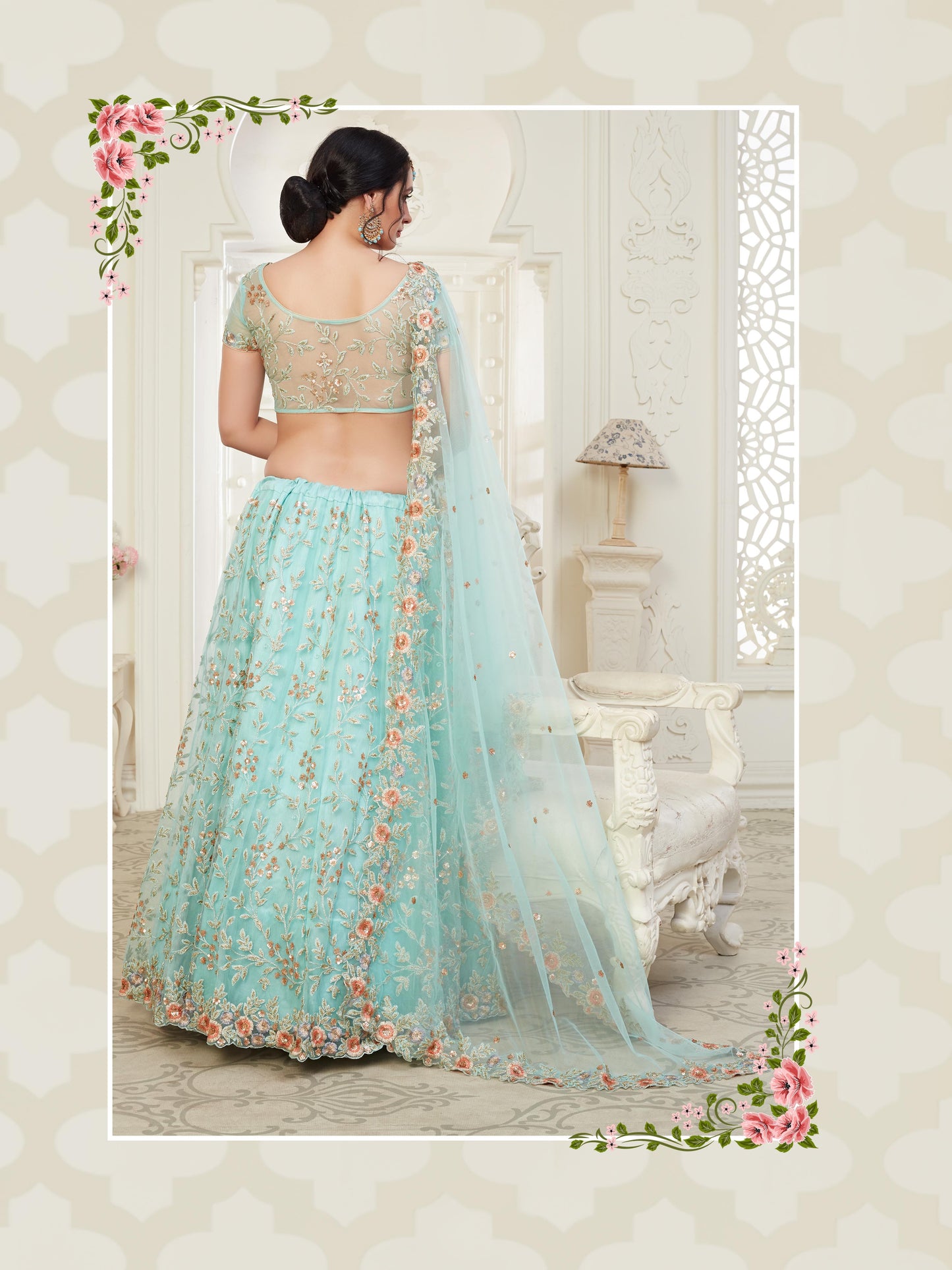 Premium Sky Blue Soft Net Party Wear Lehenga with Heavy Sequence & Stone Work