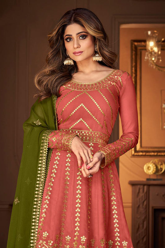 Beautiful Ice Blue Georgette Sharara Suit with Heavy Embroidery