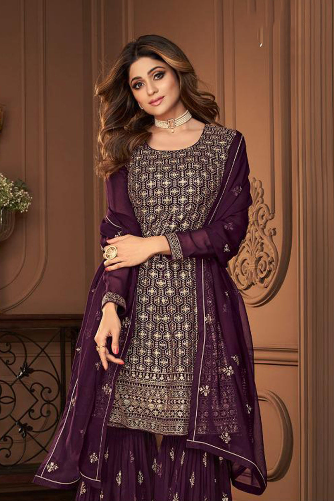 Lovely Teal Blue Georgette Sharara Suit with Sequence Work