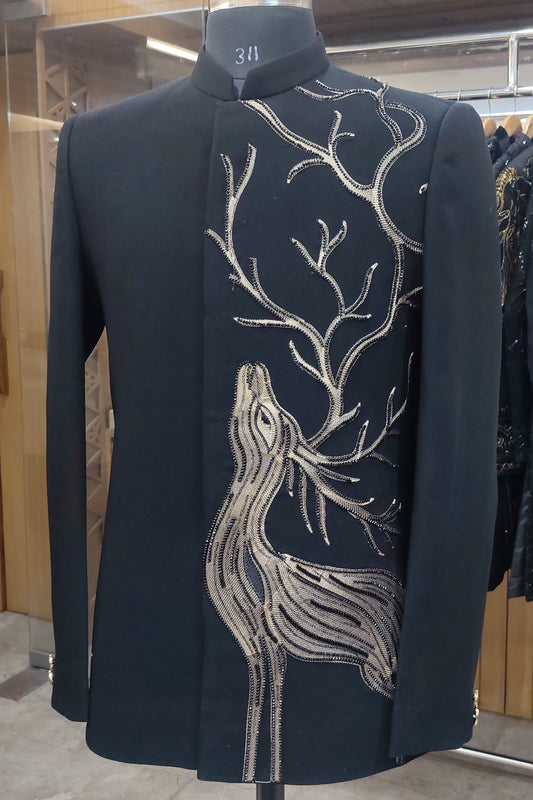 Premium Black Unstitched Deer Embroidered Suit | TR Lachka | Free Pants | Kavlee