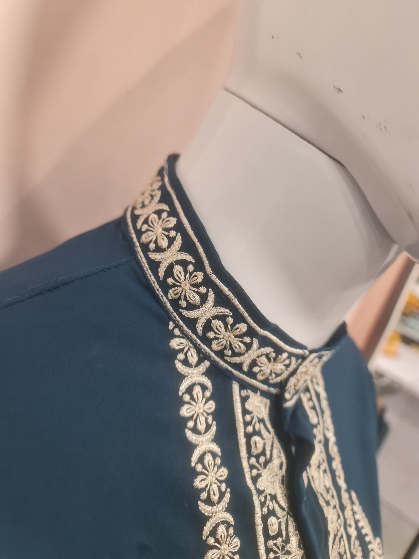 Premium Dark Teal Men's Kurta with Heavy Neckline Embroidery | Kavlee Tradition Wear