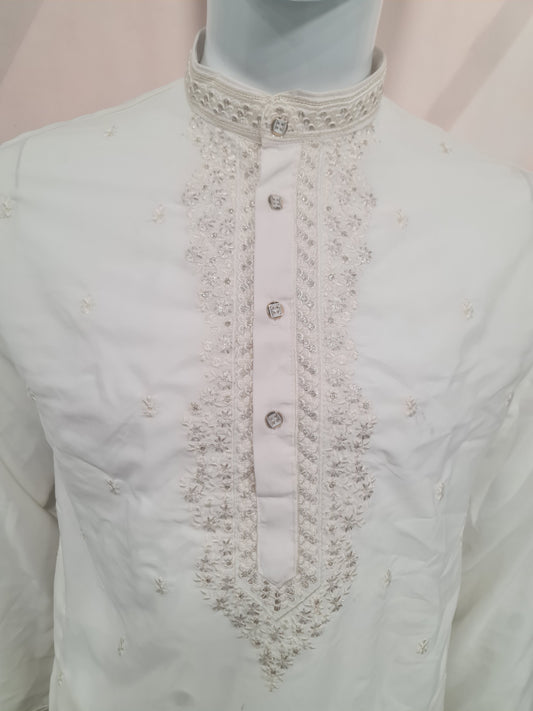 Premium Pristine White Men's Kurta with Fine Embroidery | Kavlee Tradition Wear