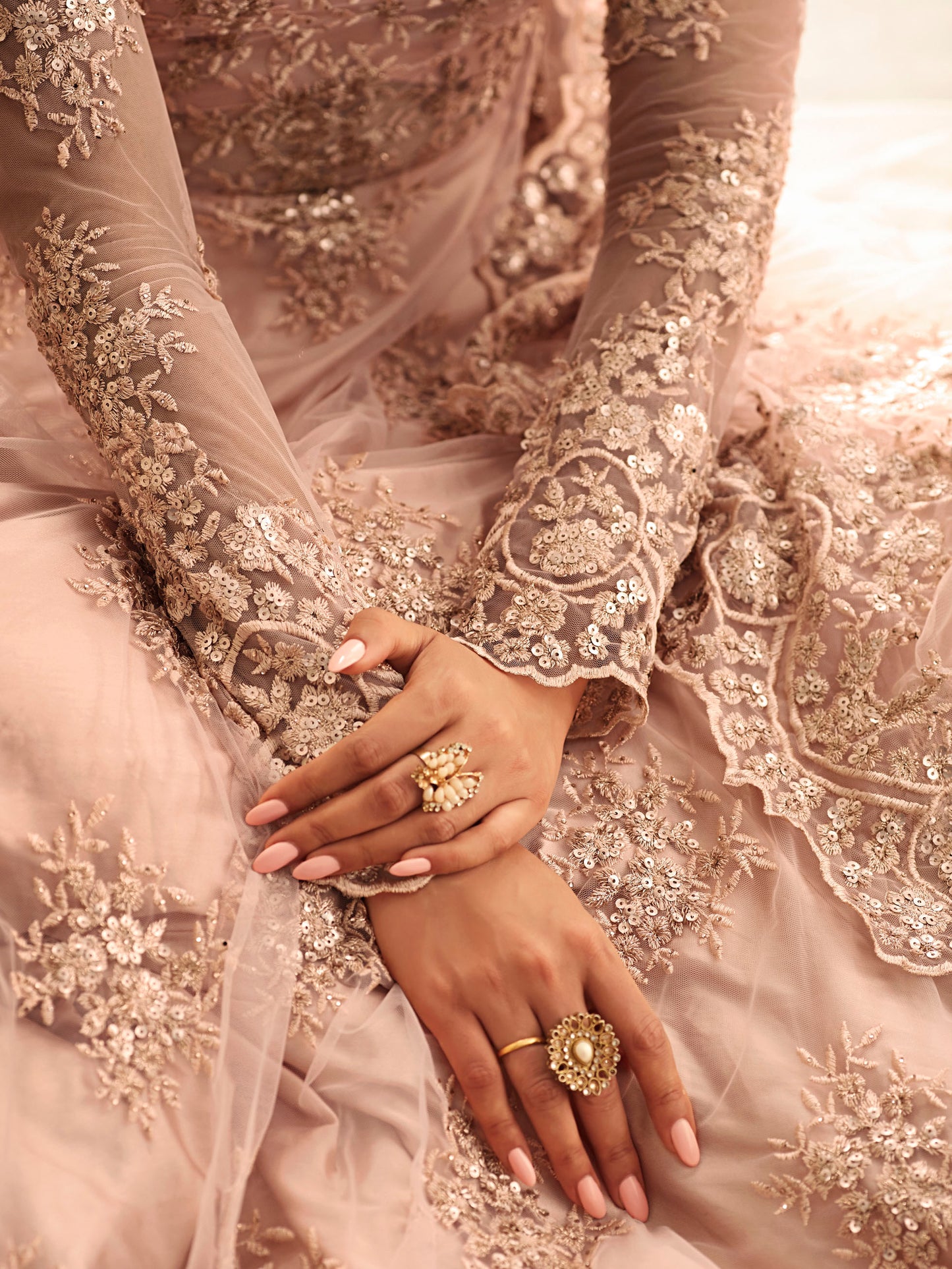 Premium Peach Soft Net Embellished Unstitched Gown - 30033