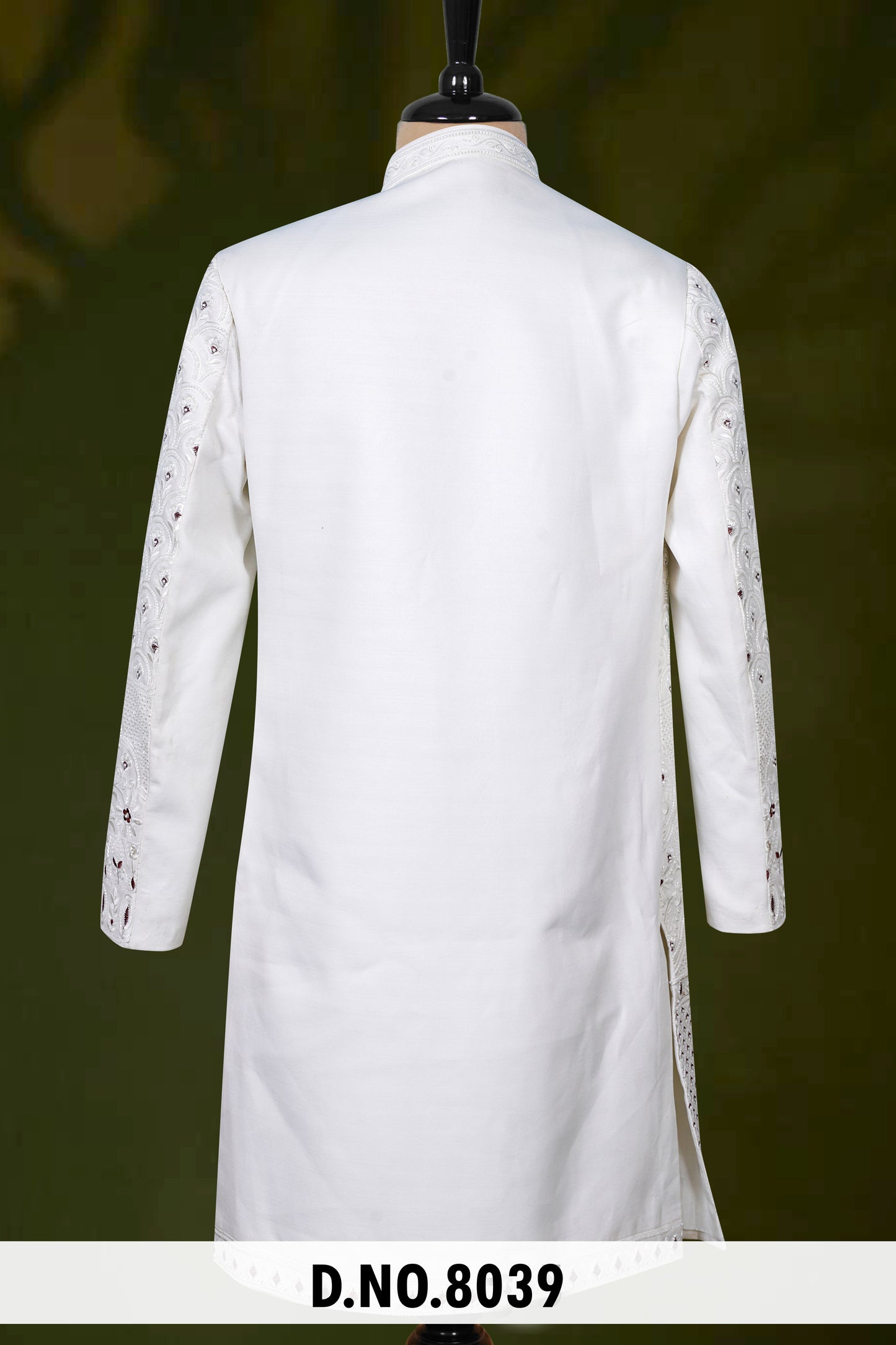 Men White Devine Touch Indo Sherwani with Pant – Unstitched Wedding Wear