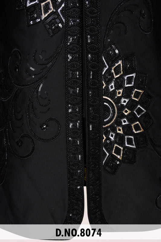 Premium Black Geometric Embroidered Suit | Crepe Fabric | Free Pants | Kavlee