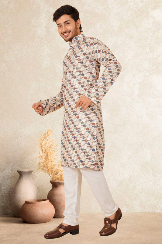 KRUSHIT PRINTED WITH EMBROIDERY MEN'S KURAT SET