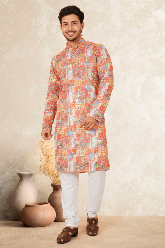RUDRA PRINTED WITH EMBROIDERY MEN'S KURTA SET