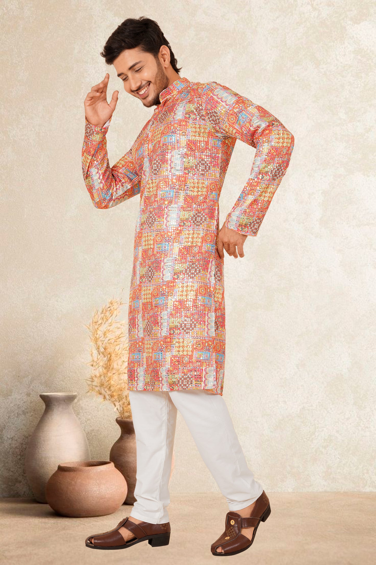 RUDRA PRINTED WITH EMBROIDERY MEN'S KURTA SET