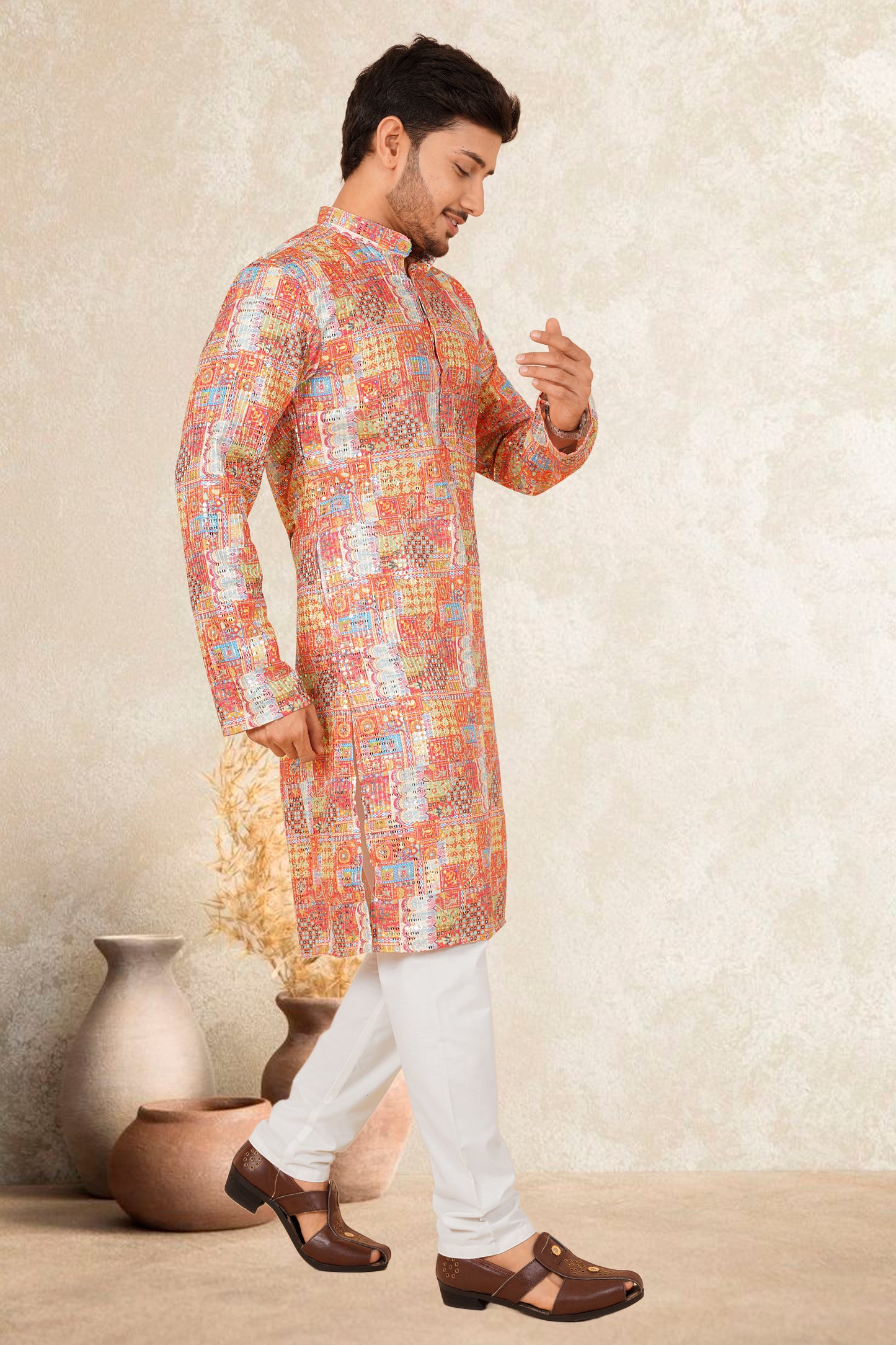 RUDRA PRINTED WITH EMBROIDERY MEN'S KURTA SET