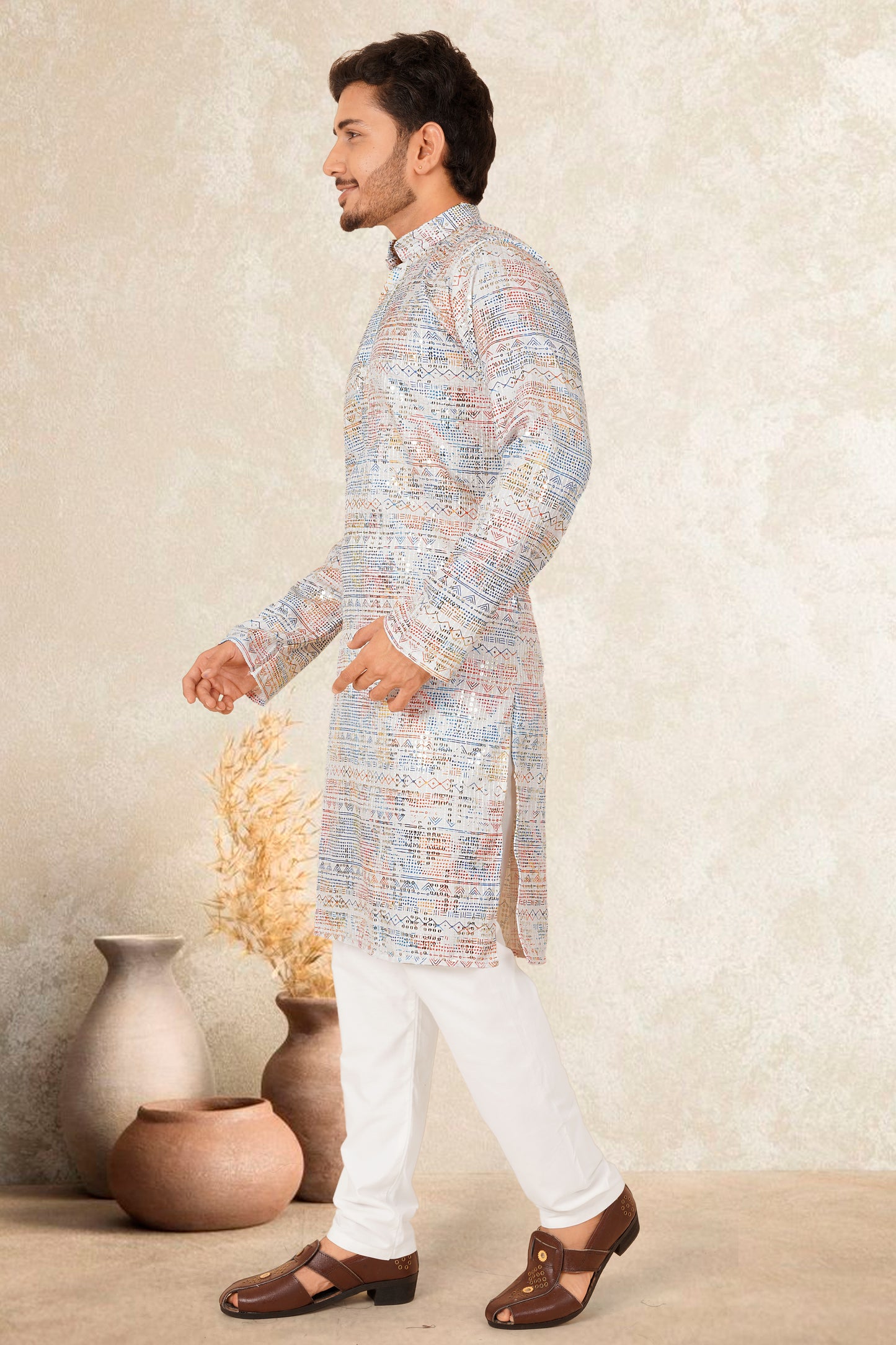OCAEN COLOUR PRINTED KURTA FOR MEN