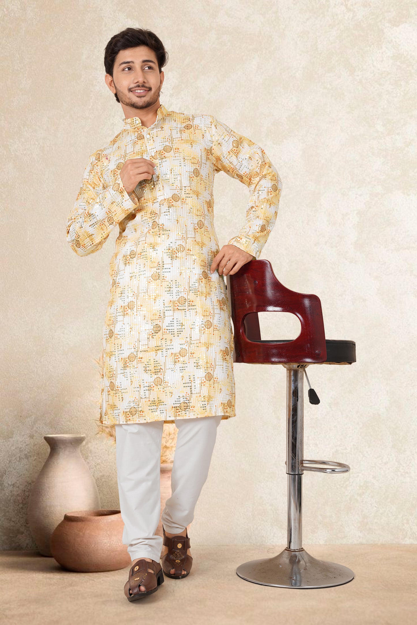 YEALLO  COLOUR PRINTED KURTA FOR MEN 1019+