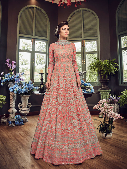 Beautiful Bottle Green Golden Embroidered Party Gown – 10501Beautiful Bottle Green Golden Embroidered Party Gown – 10501