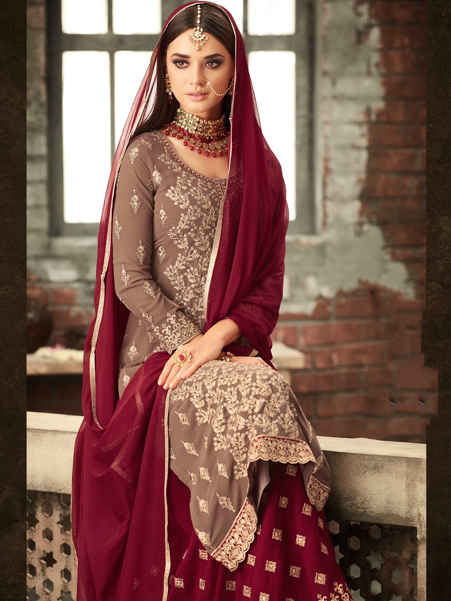 Premium Dusty Pink Embroidered Sharara Suit Set | Luxury Party Wear by Kavlee