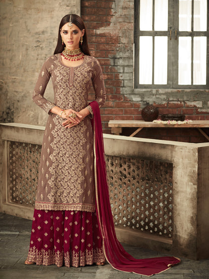 Premium Dusty Pink Embroidered Sharara Suit Set | Luxury Party Wear by Kavlee