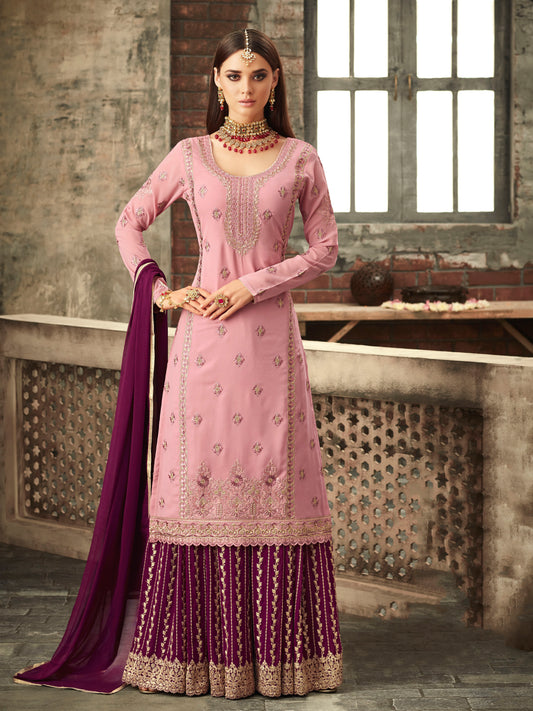 remium Pink Embroidered Sharara Suit Set | Luxury Party Wear by Kavlee