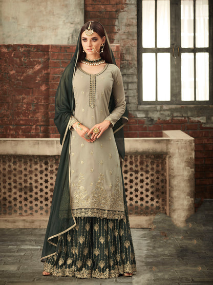 Premium Mehndi Green Embroidered Sharara Suit Set | Luxury Party Wear by Kavlee