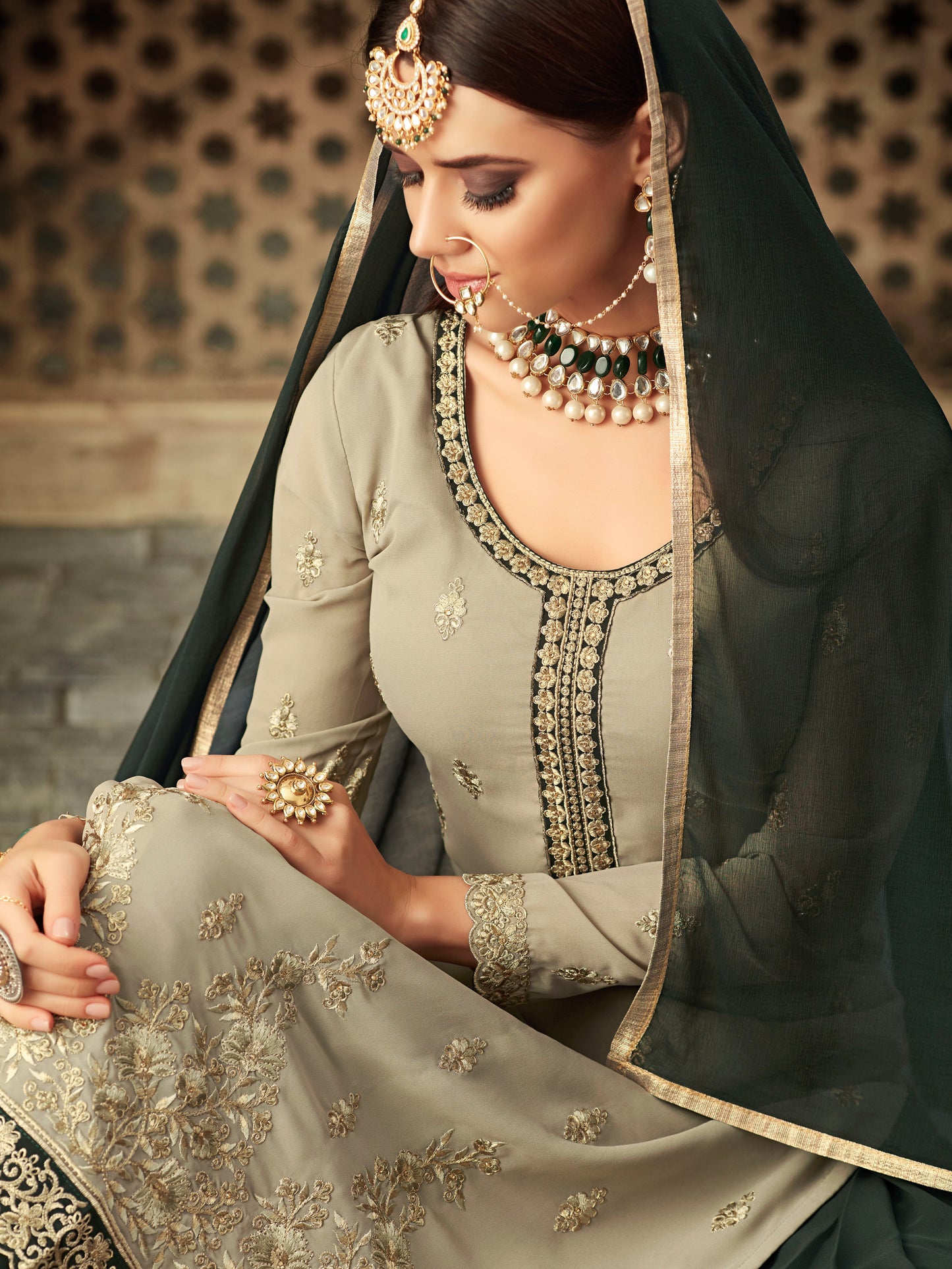 Premium Mehndi Green Embroidered Sharara Suit Set | Luxury Party Wear by Kavlee
