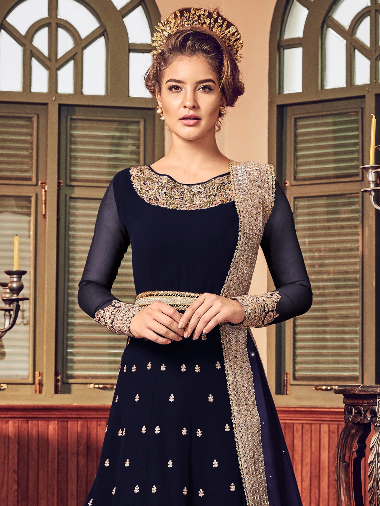 Beautiful Sky Blue Embroidered Party Wear Gown – 10510-B