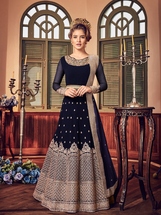 Beautiful Sky Blue Embroidered Party Wear Gown – 10510-B