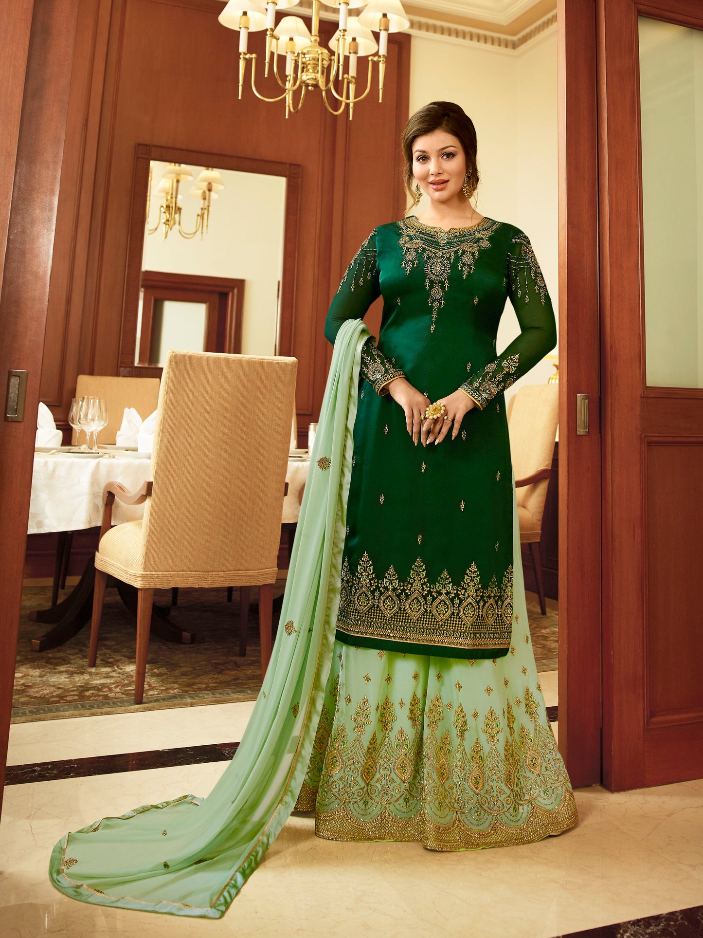 Exquisite Wine Heavy Embroidered Peplum Sharara Suit | Premium Wedding Wear | Kavlee