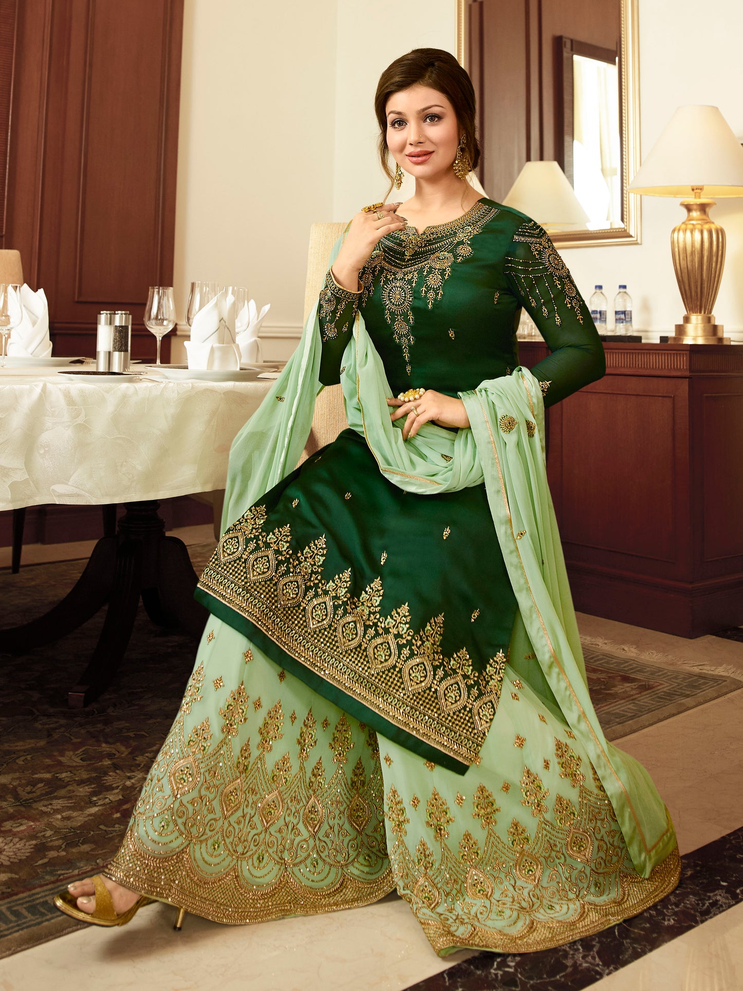 Exquisite Wine Heavy Embroidered Peplum Sharara Suit | Premium Wedding Wear | Kavlee