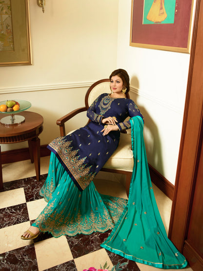 Premium Wine Heavily Embroidered Peplum Sharara Suit | Luxury Festive Wear | Kavlee