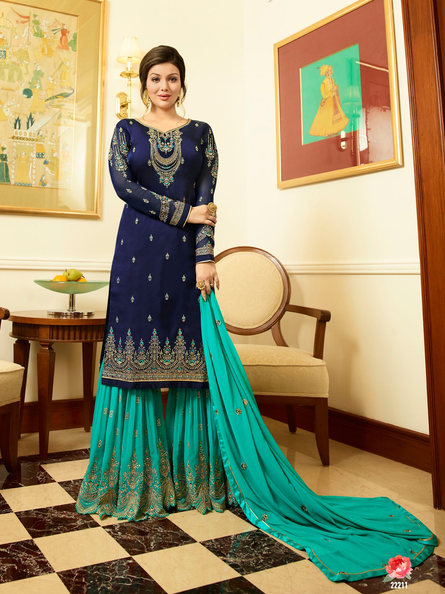 Premium Wine Heavily Embroidered Peplum Sharara Suit | Luxury Festive Wear | Kavlee