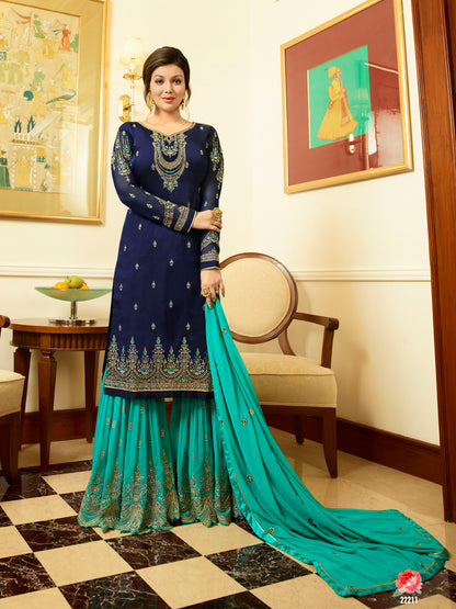 Premium Wine Heavily Embroidered Peplum Sharara Suit | Luxury Festive Wear | Kavlee