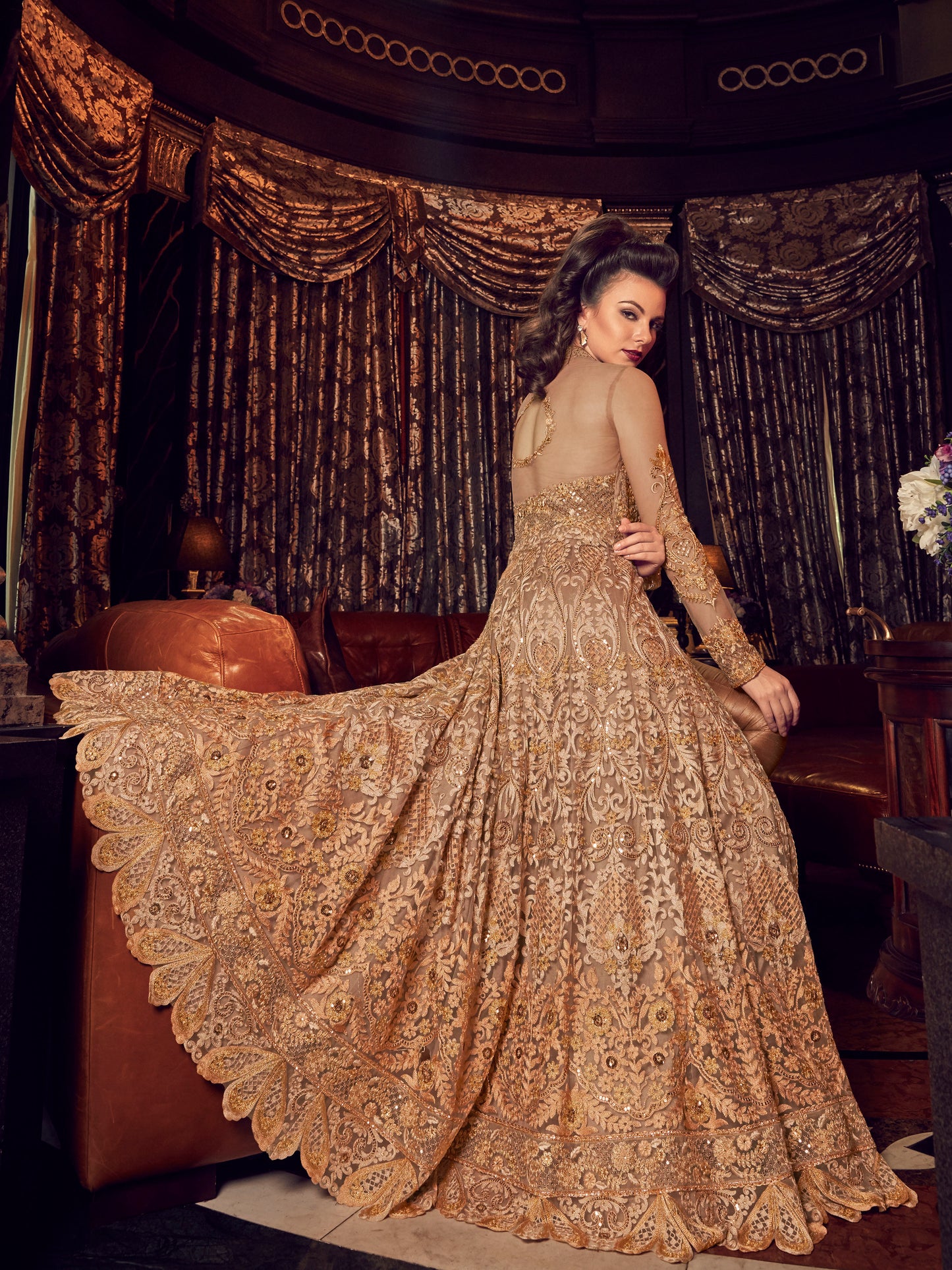 Metallic Gold Front-Slit Indo-Western Suit - 10531