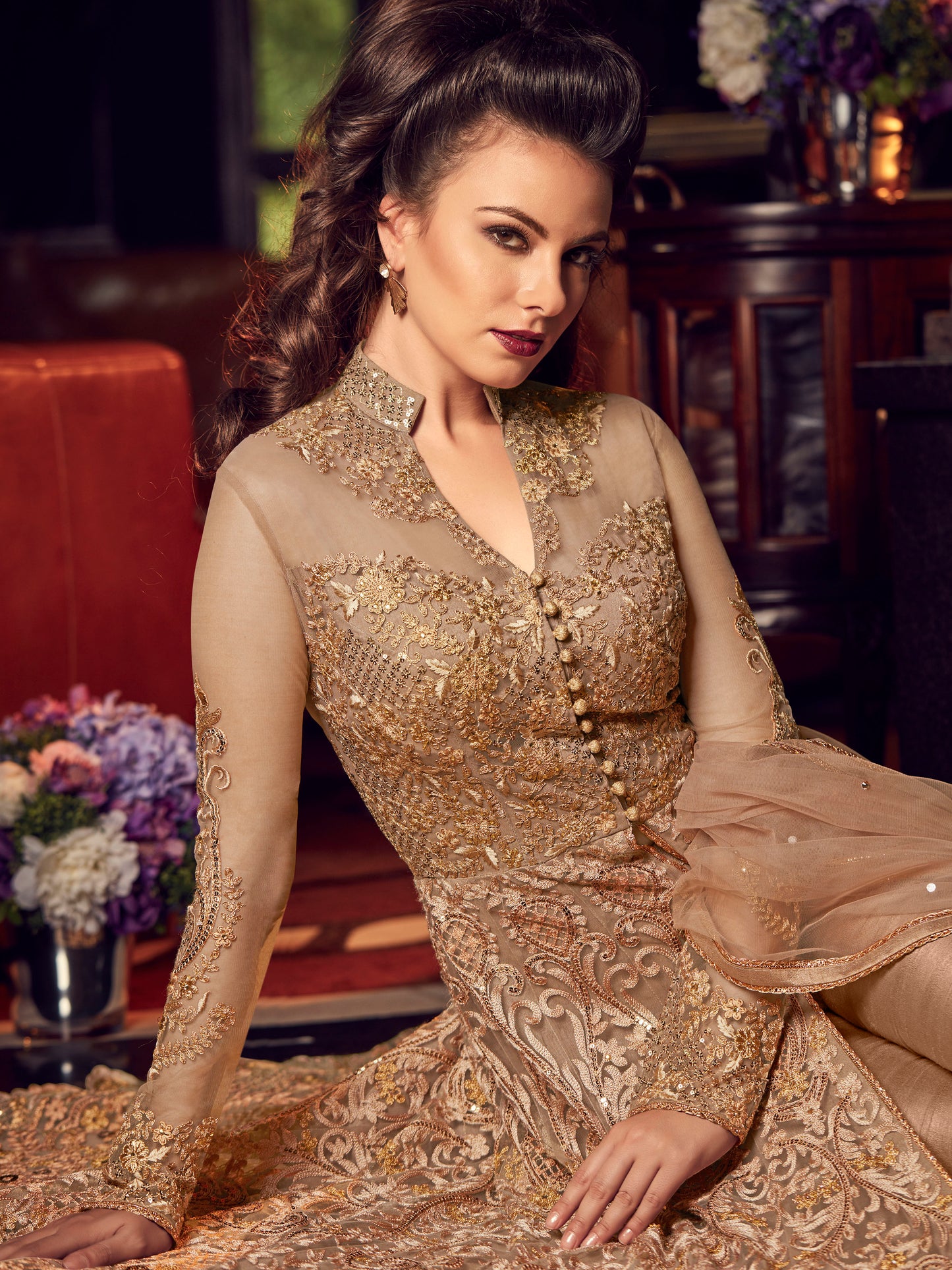 Metallic Gold Front-Slit Indo-Western Suit - 10531