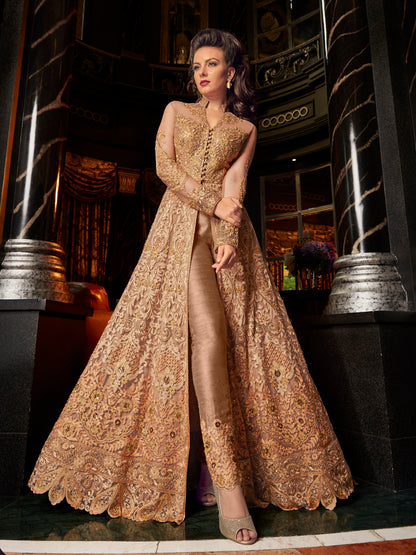 Metallic Gold Front-Slit Indo-Western Suit - 10531