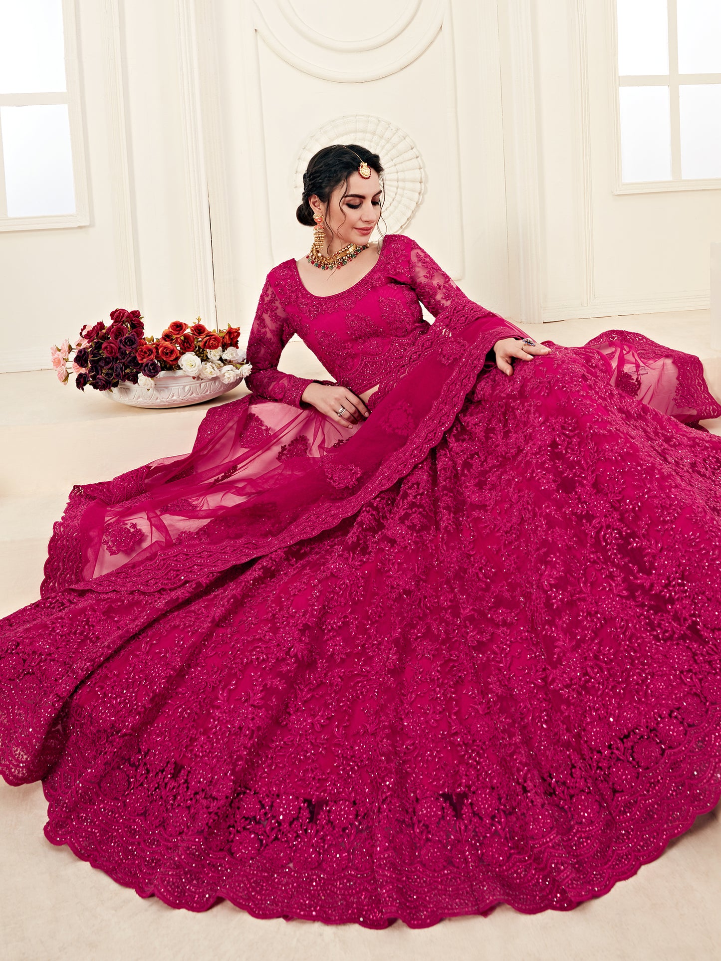 Premium Blush Pink Soft Net Party Wear Lehenga with Heavy Embroidery & Stone Work