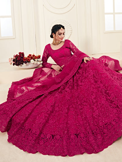Premium Blush Pink Soft Net Party Wear Lehenga with Heavy Embroidery & Stone Work