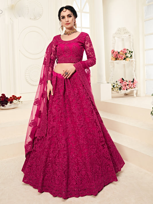 Premium Blush Pink Soft Net Party Wear Lehenga with Heavy Embroidery & Stone Work
