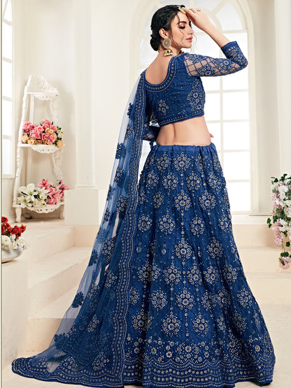 Kavlee Royal Teal Blue Velvet Lehenga with Heavy Gold Borders
