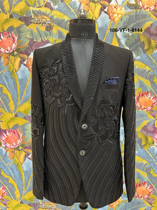 Premium Black Floral Beaded Indo-Western Suit | TR Lachka | Free Pants | Kavlee