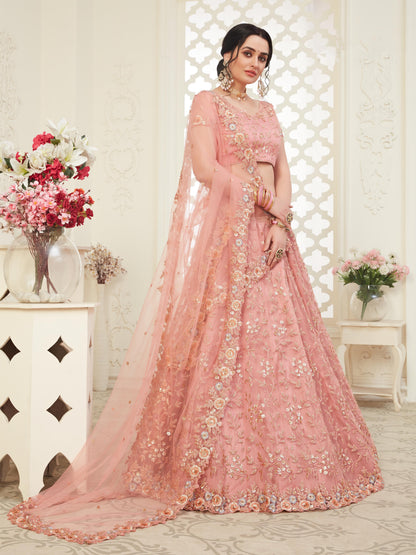Premium Pink Soft Net Party Wear Lehenga with Heavy Sequence & Stone Work