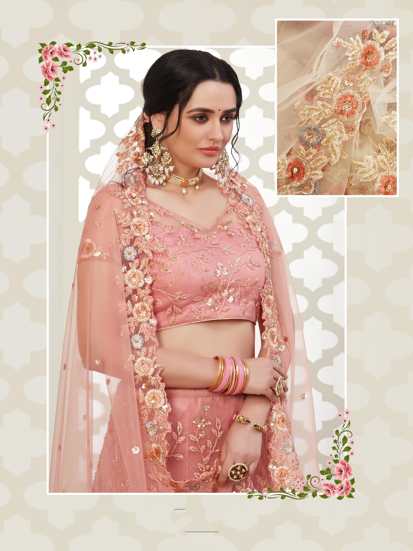 Premium Pink Soft Net Party Wear Lehenga with Heavy Sequence & Stone Work